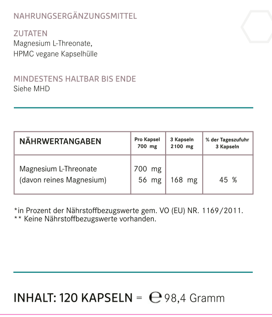 Etikett Magnesium L-Threonat: Zutaten und Nährwertangaben