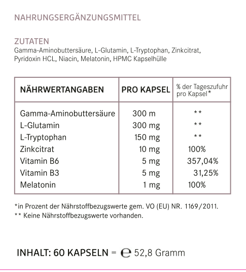 Etikett Schlaf Gut Komplex: Zutaten und Nährwertangaben