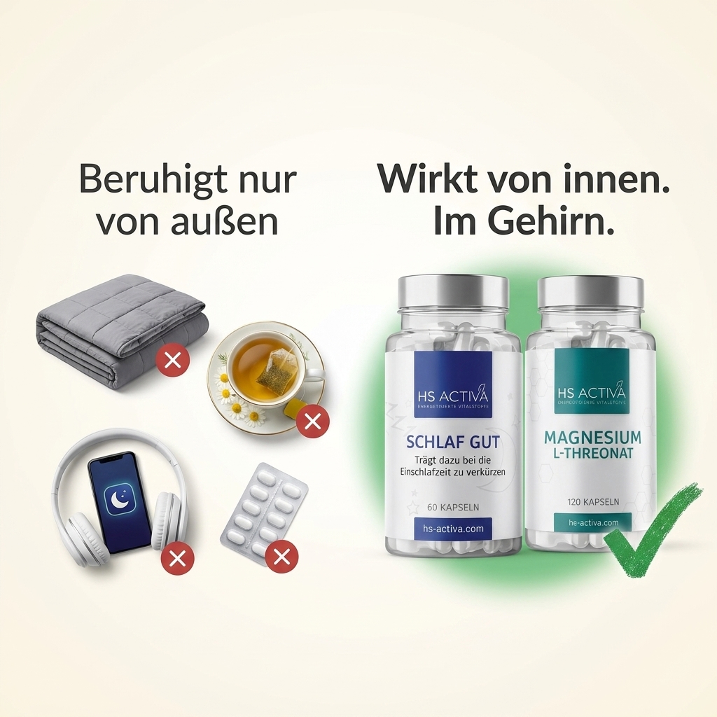 Schlaftee, Hörbücher und Gewichtsdecke beruhigen nur von außen