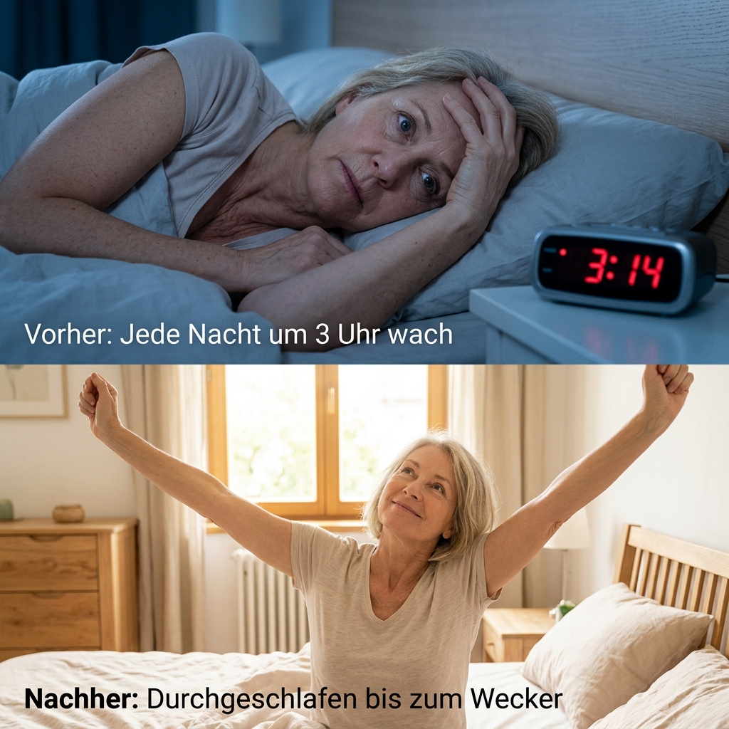 Vorher um 3 Uhr wach, nachher durchgeschlafen bis zum Wecker